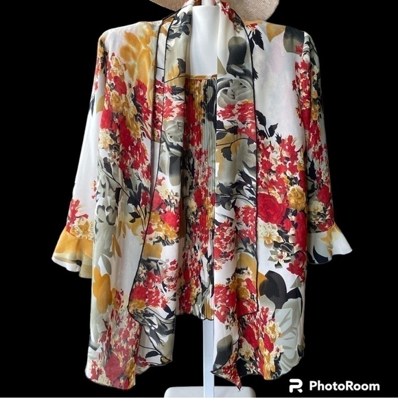 CARDIGAN with sleeveless ribbed top, size large, unknown maker, polyester-90s - Picture 1 of 8